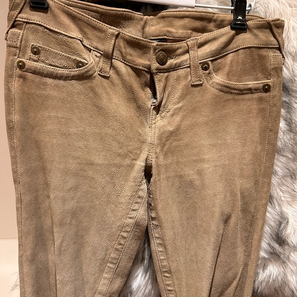 Suede Lamb Leather True Religion khaki skinny pants - Picture 3 of 6